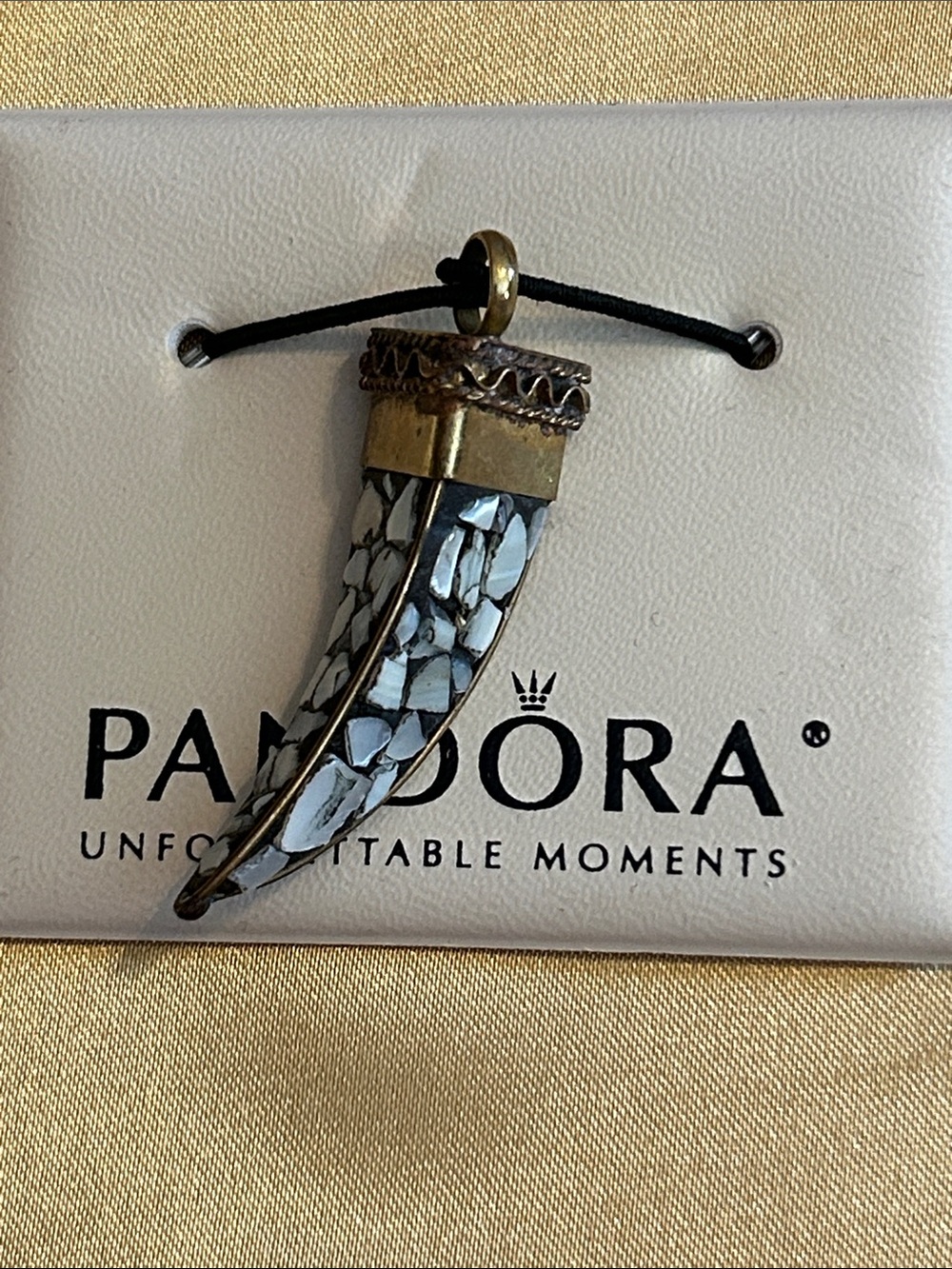 NWOT Pandora Gold-Tone White Mosaic Horn Pendant